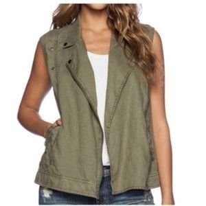 MICHAEL STARS Vest Womens Green Sleeveless Linen Moto Olive Arms